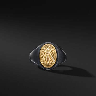 Petrvs® Bee Signet Ring with Black Titanium and 18K Yellow Gold