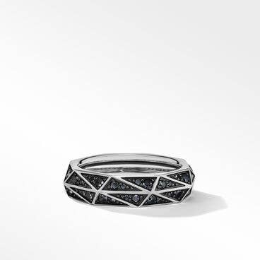 Torqued Faceted Band Ring in Sterling Silver with Pavé Black Diamonds