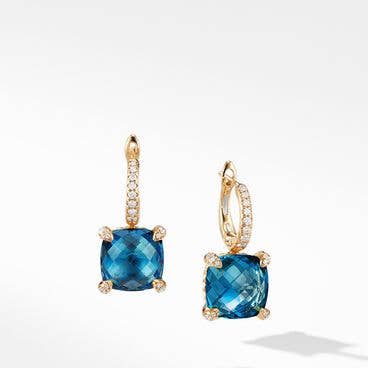 Chatelaine® Drop Earrings in 18K Yellow Gold with Hampton Blue Topaz and Pavé Diamonds