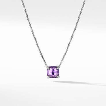 Petite Chatelaine® Pendant Necklace in Sterling Silver with Amethyst and Pavé Diamonds