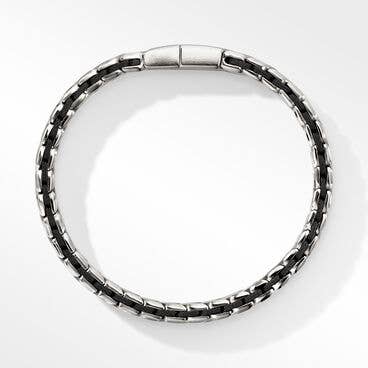 Chevron Woven Bracelet in Sterling Silver with Pavé Black Diamonds and Black Nylon