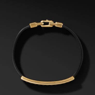 Pyramid ID Black Leather Bracelet with Black Titanium and 18K Yellow Gold