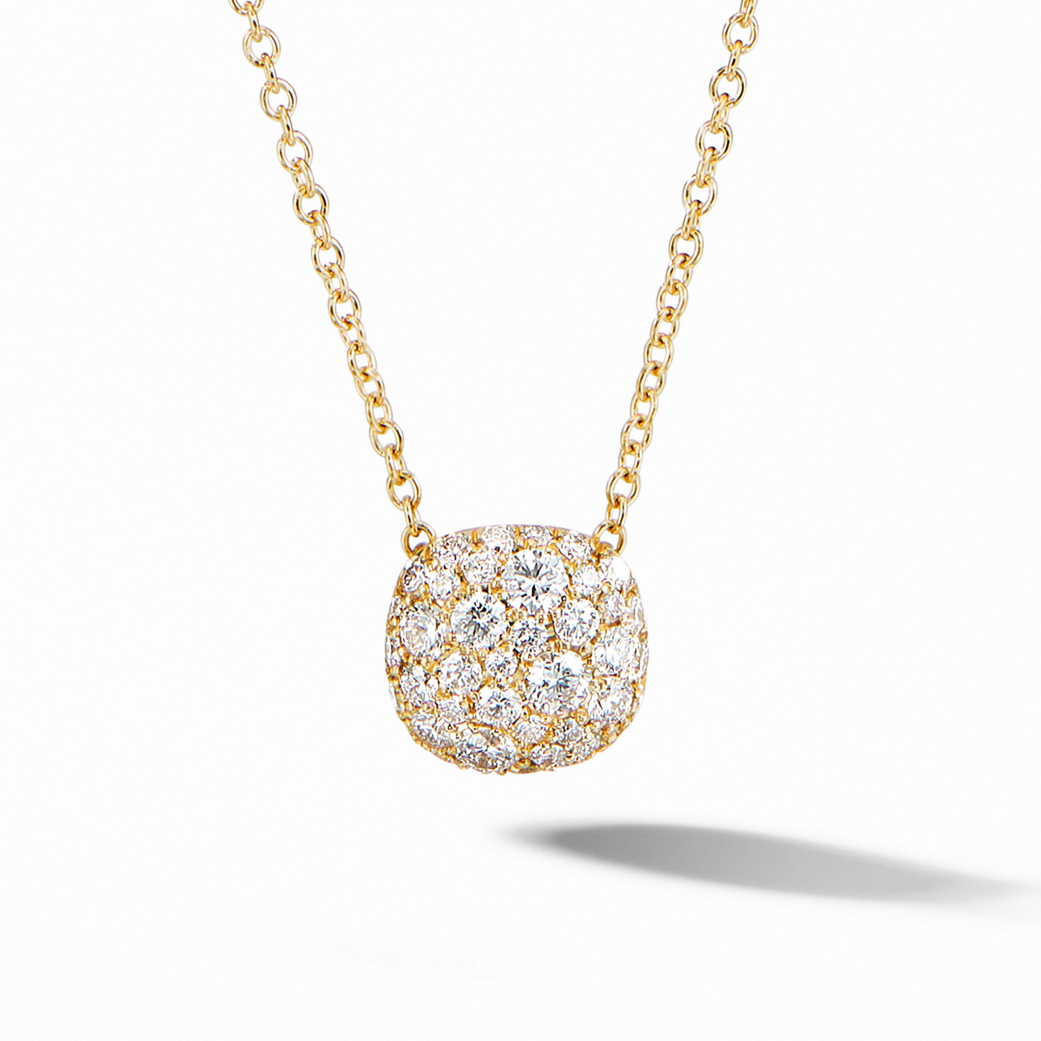 Cushion Stud Pendant Necklace in 18K Yellow Gold with Pavé Diamonds