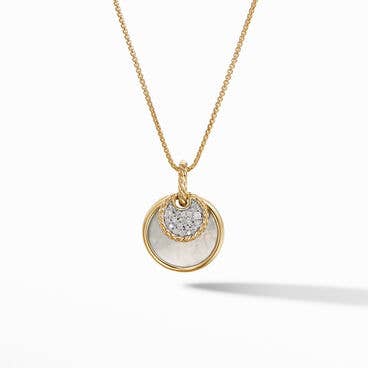DY Elements® Convertible Pendant Necklace in 18K Yellow Gold with Pavé Diamonds and Black Onyx Reversible to Mother of Pearl
