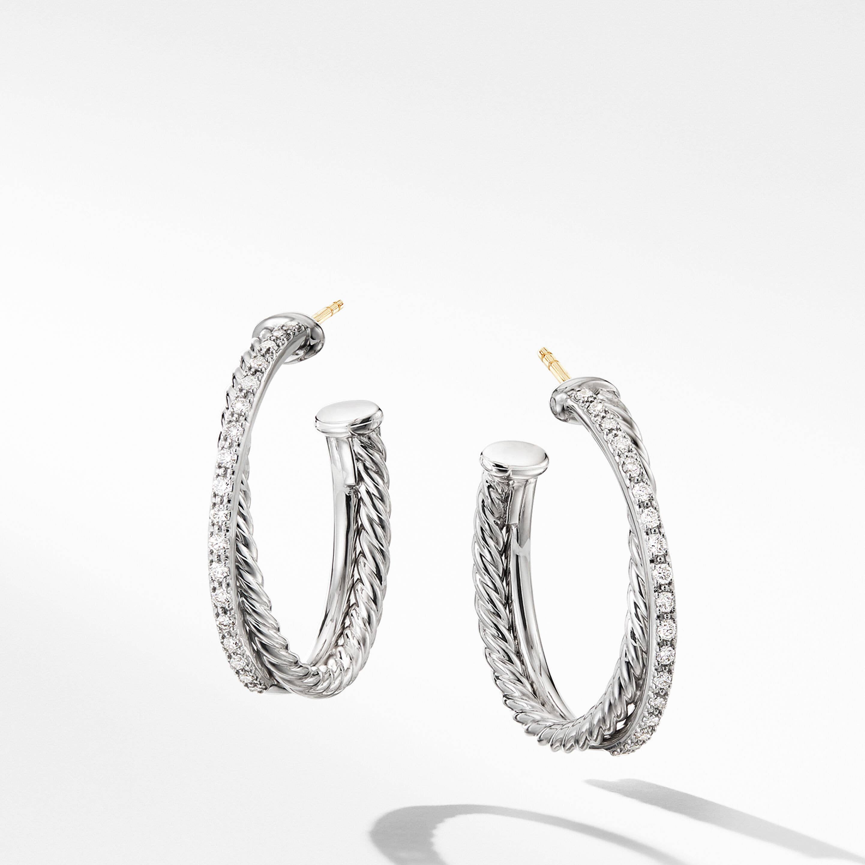 Crossover Hoop Earrings with Pavé Diamonds