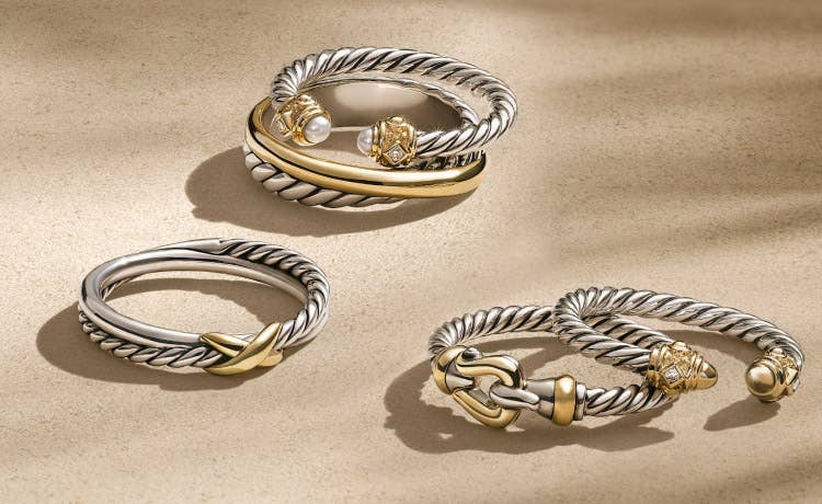 An image of 5 petite mixed metal rings.