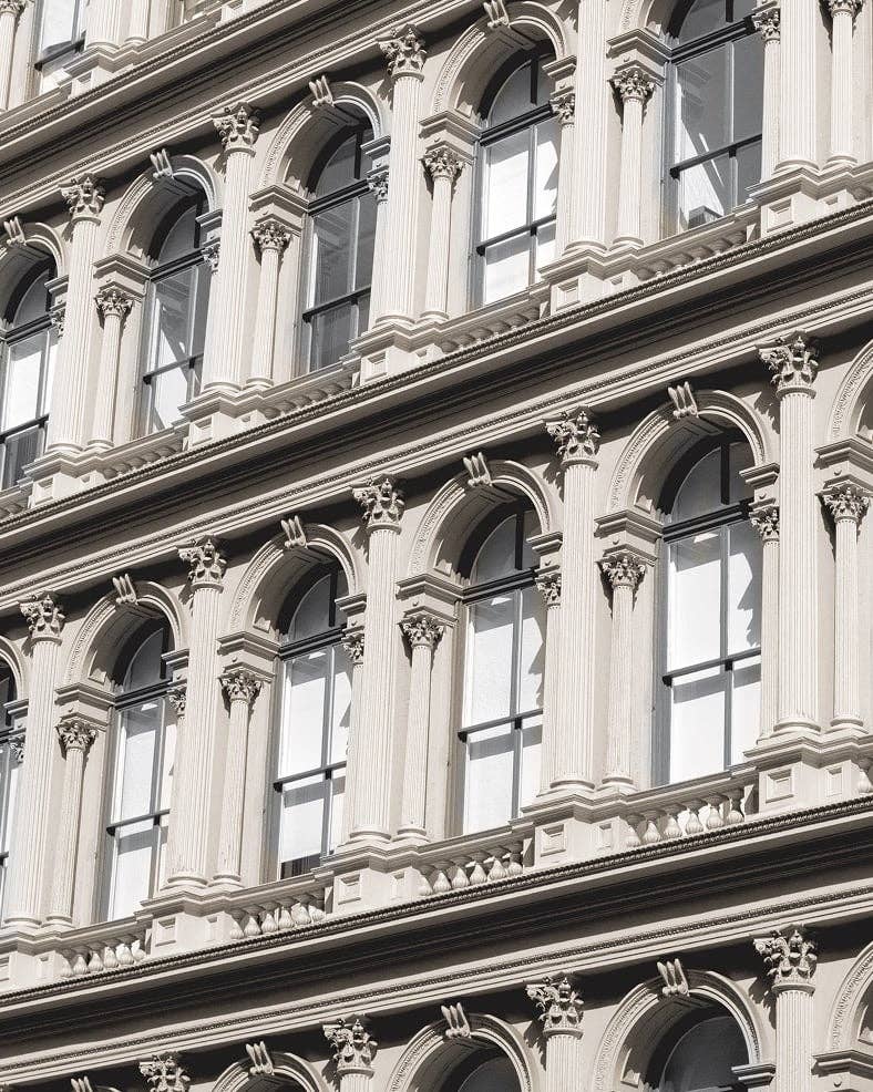 The front of a building in Soho, New York.