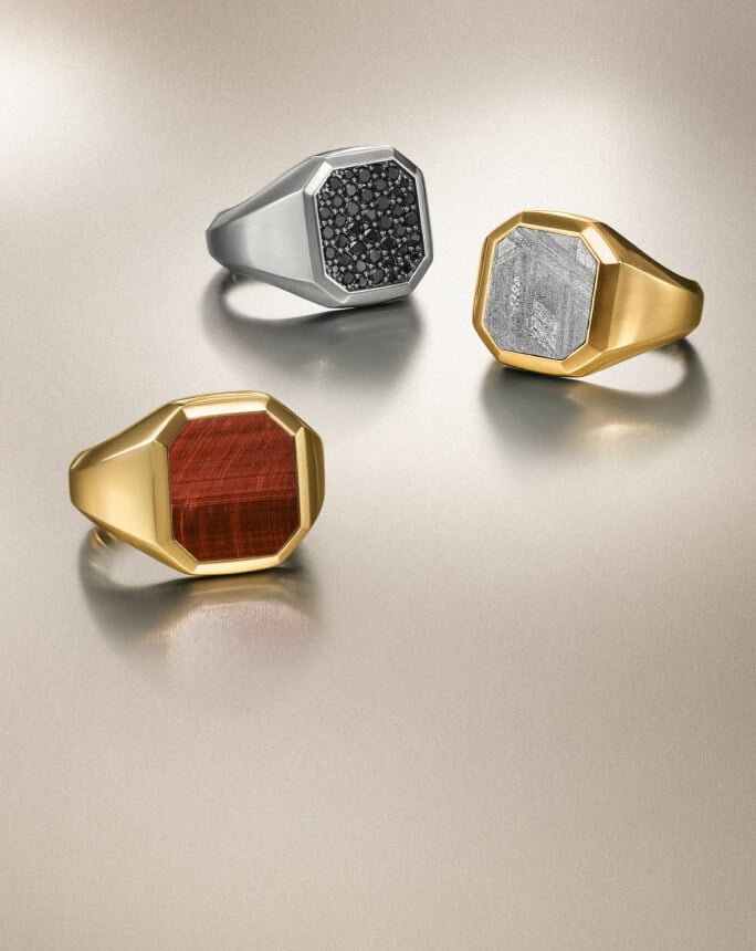 Three David Yurman signet rings for men.