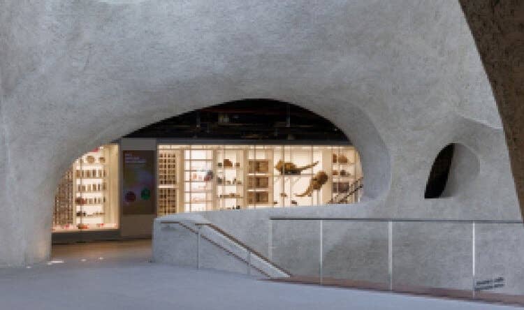 An image of sculpture arches inside the museum.