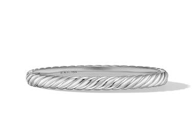 Shop Sculpted Cable bangle bracelet in white gold.