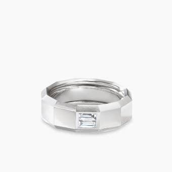 Faceted Band Ring in 18K White Gold with Diamond, 8mm