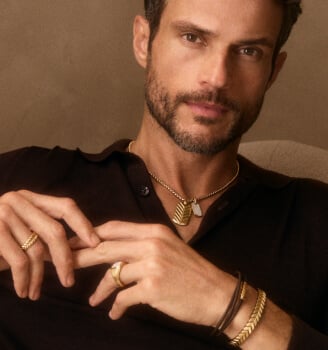 Model wearing Chevron jewelry