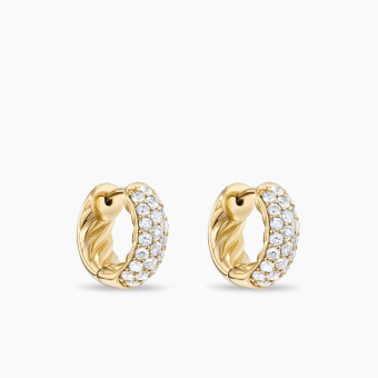 DY Mercer Micro Hoop Earrings in 18K Yellow Gold with Diamonds, 1/2in