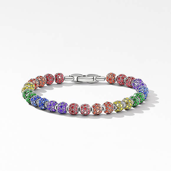 Shop full rainbow pave spiritual bead bracelet.