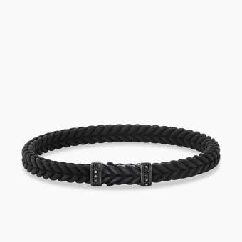 Chevron Bracelet in Black Rubber with Black Titanium and Black Diamonds, 6mm 