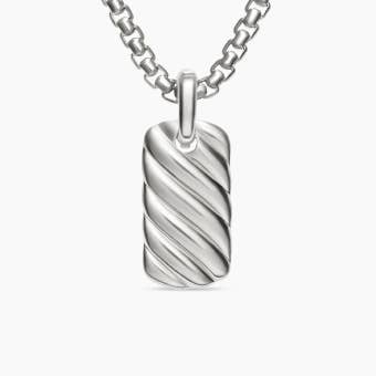 Petite Sculpted Cable Tag in Sterling Silver, 24mm 
