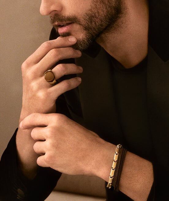 Model wearing Chevron jewelry.