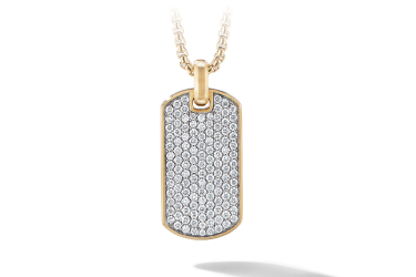 Shop streamline tag in 18K yellow gold with pavé diamonds.