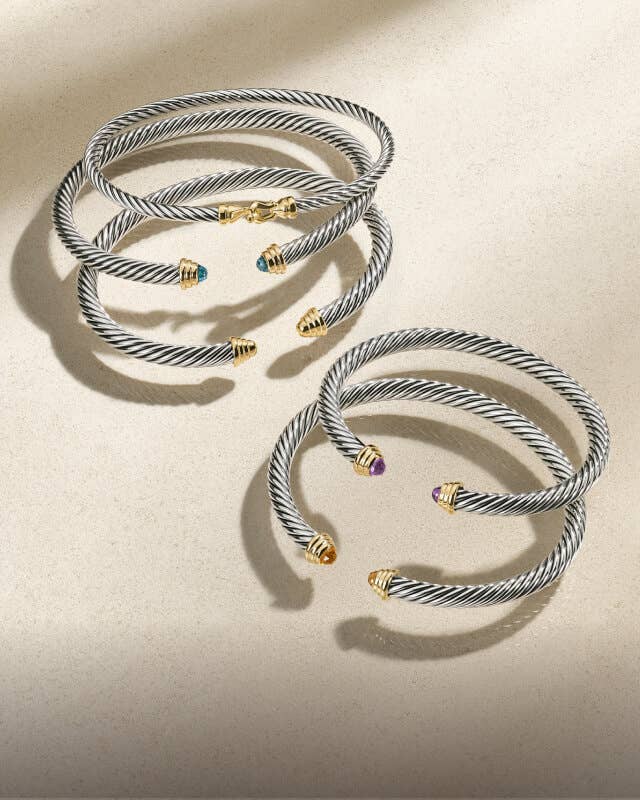 David Yurman bracelets in silver.