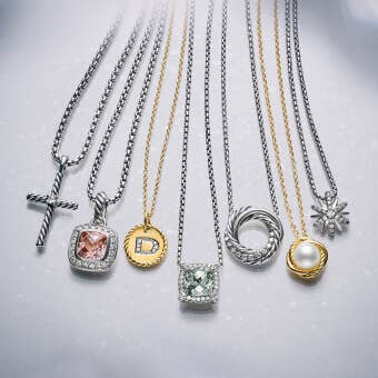 David Yurman necklaces with a variety of pendants and amulets.