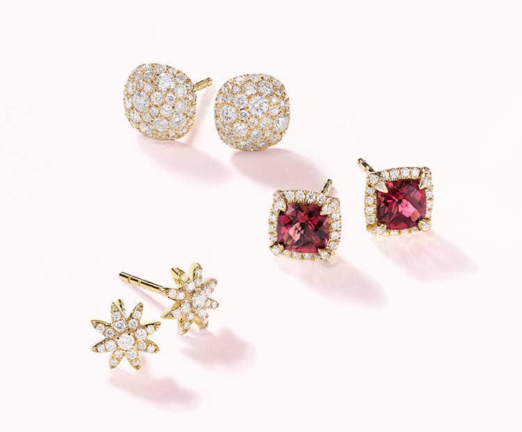 An image of three sets of stud earrings.