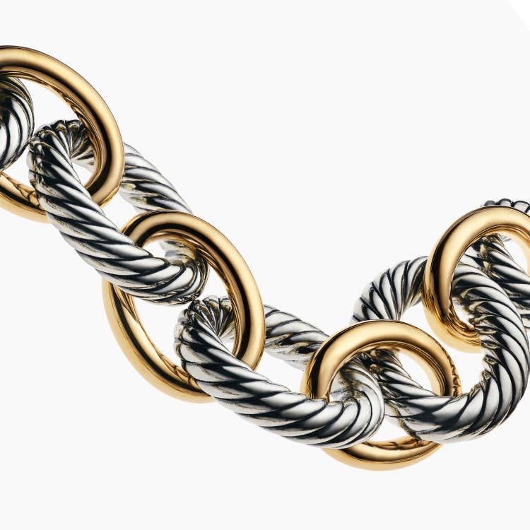 David Yurman oval link chain in gold and sterling silver.
