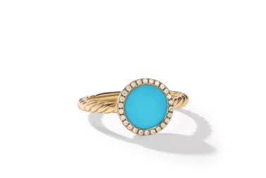 Shop petite elements ring in 18K yellow gold with turquoise.