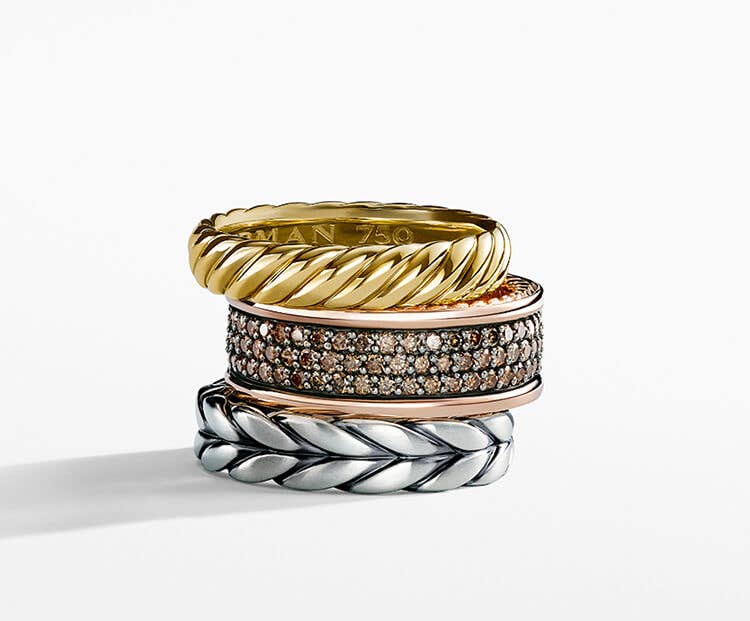 An image of five band rings.
