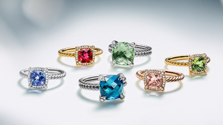 An image of six David Yurman Chatelaine rings.