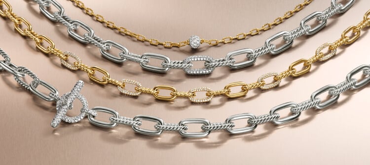 David Yurman Madison chains in different widths and metals.
