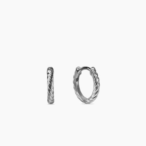 Sculpted Cable Micro Huggie Hoop Earrings in Sterling Silver, 10.7mm