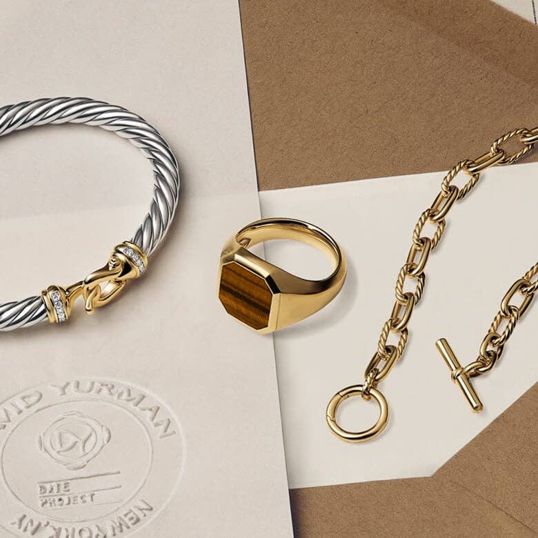 David Yurman jewelry placed on a card.