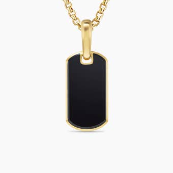 Chevron Tag in 18K Yellow Gold with Black Onyx, 21mm 