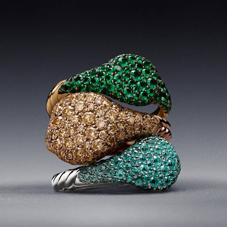Trois bagues pour auriculaire David&nbsp;Yurman avec pav&eacute;.
