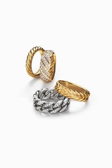 Four David Yurman rings for women.