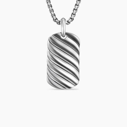 Sculpted Cable Tag in Sterling Silver, 35mm