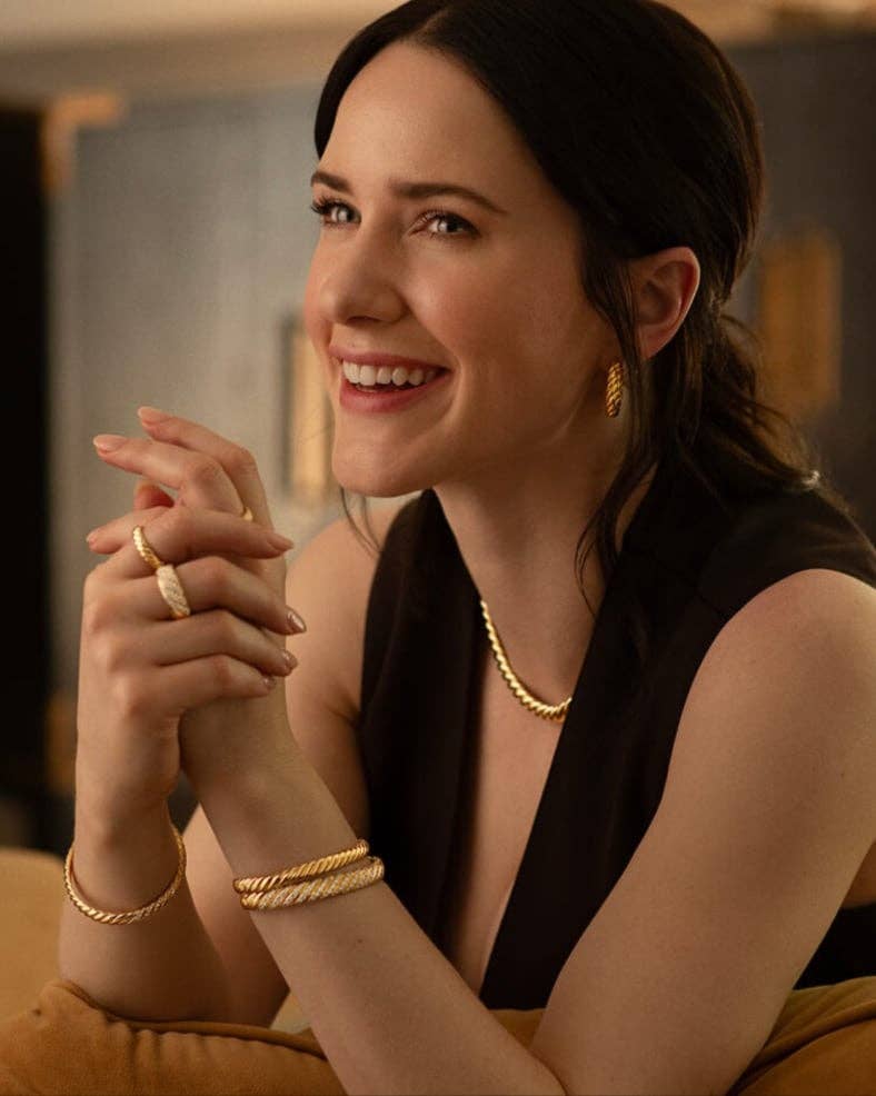 Rachel Brosnahan wearing David Yurman jewelry.