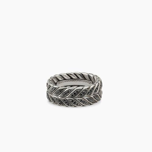 Chevron Band Ring in Sterling Silver with Black Diamonds, 9mm 