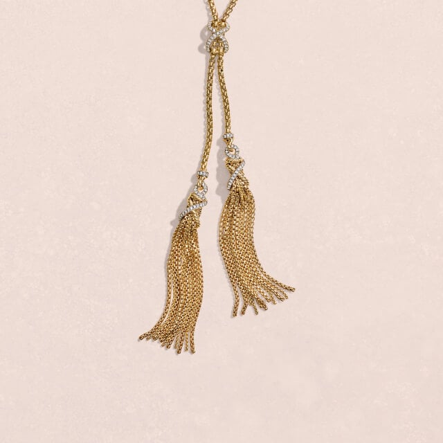 David Yurman Helena Tassel Necklace in yellow gold with diamonds.