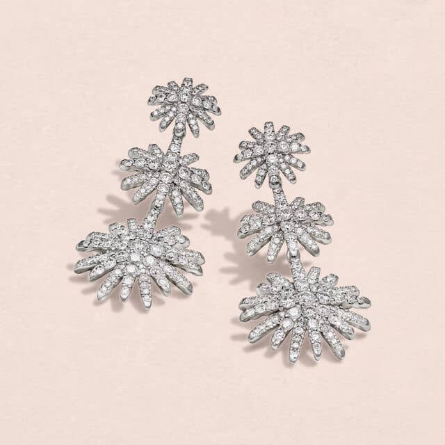 David Yurman Starburst Triple Drop Earrings in 18K White Gold with Full Pavé.