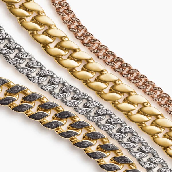 Five styles of David Yurman Chain Bracelets.