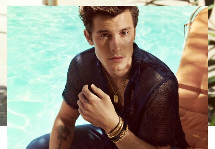 David Yurman spring campaign featuring Shawn Mendes wearing select pieces from the Chevron collection.