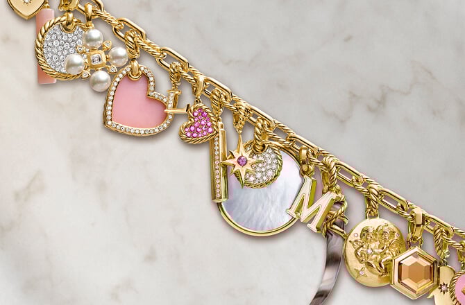 David Yurman charms and amulets on a chain.