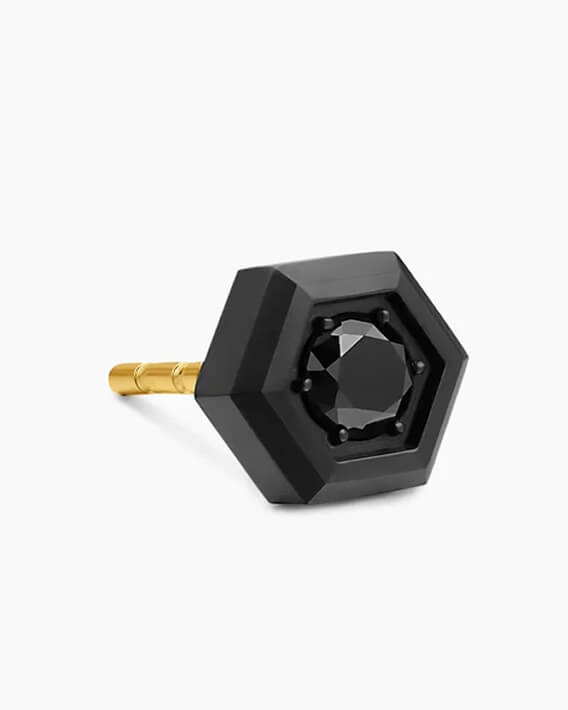 Shop Faceted Hex Stud Earring in Black Titanium with Black Diamonds