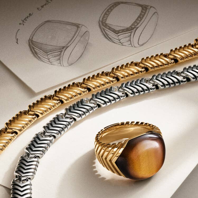 David Yurman Chevron bracelets and signet ring.