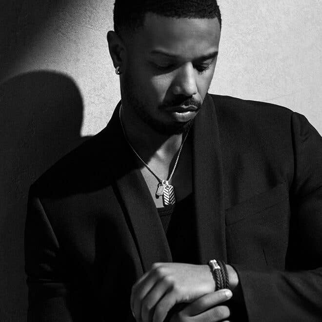 Michel B. Jordan wearing David Yurman jewelry.