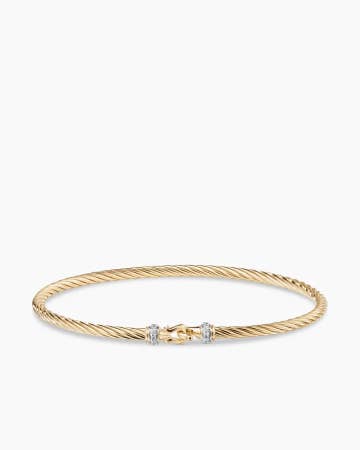 Buckle Classic Cable Bracelet in 18K Yellow Gold with Diamonds, 2.6mm 