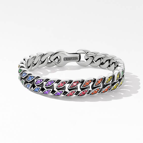 Shop curb chain bracelet with rainbow pavé.