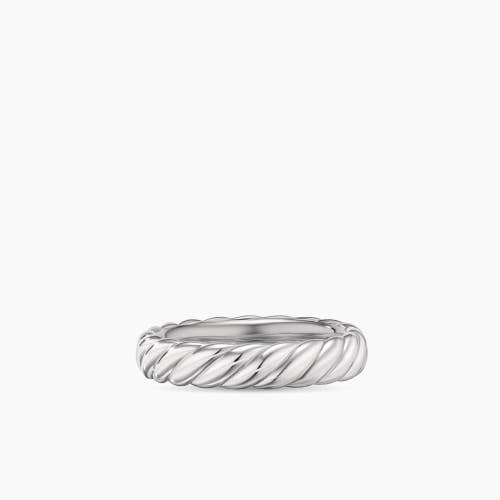 Sculpted Cable Band Ring in 18K White Gold, 4.6mm