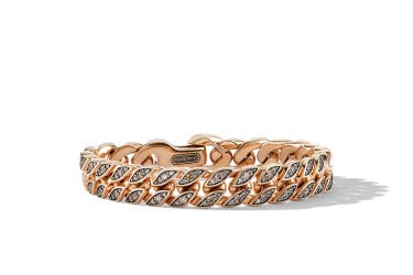 Shop curb chain bracelet in 18K rose gold with pave cognac diamonds.